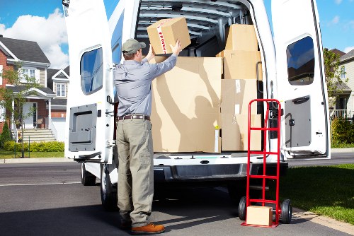 Furniture and boxes arranged in a secure storage space